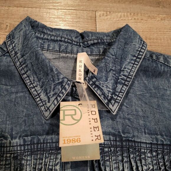 Roper Western Tassel Top Chambray Button Down Shirt Women's XL New NWT - Picture 3 of 7